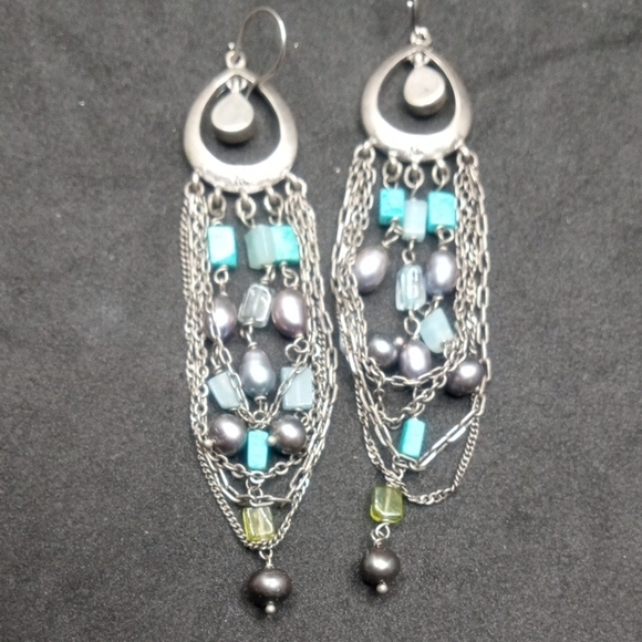 Chic Silver and Turquoise Beaded Earrings - Picture 4 of 8